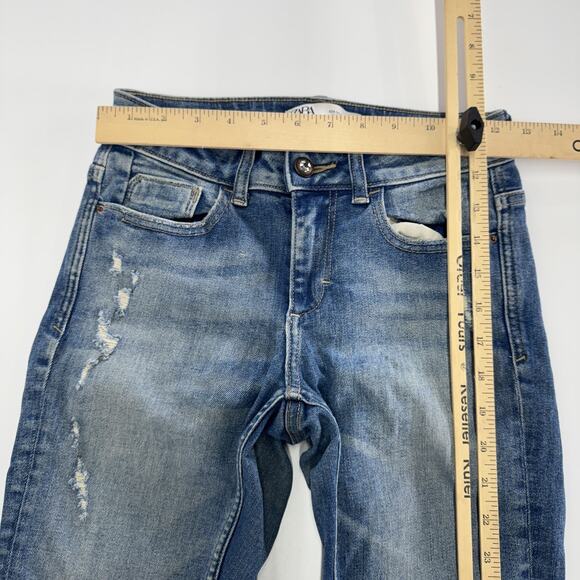 Zara Jeans Womens 2 Blue Distressed Raw Hem Skinny Mid‎ Rise Vintage Wash Denim - Picture 4 of 6